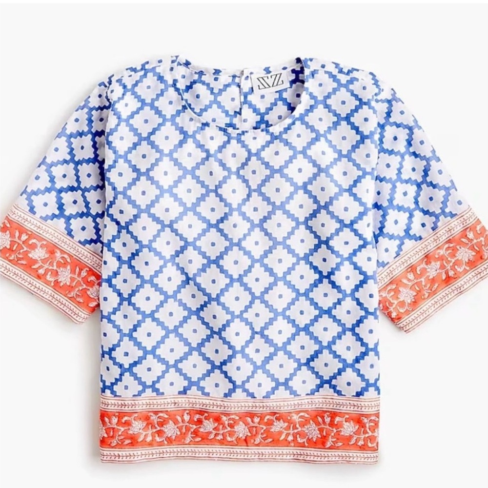 J.CREW x SZ BLOCKPRINTS SHORT SLEEVE TOP & MINI SKIRT SET, SIZE S.